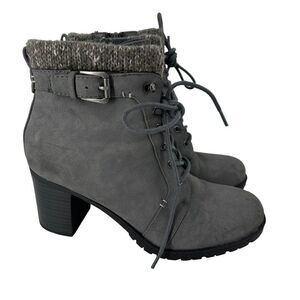 Kim Rogers Tori Boots Gray Fleece Lined Size 7.5 Lugged Sole Cuffed Block Heel
